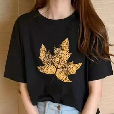 SAHAL Printed Women Round Neck Black T-Shirt