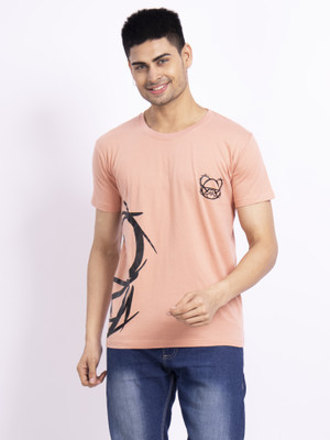 wash and wear Printed Men Round Neck Pink T-Shirt