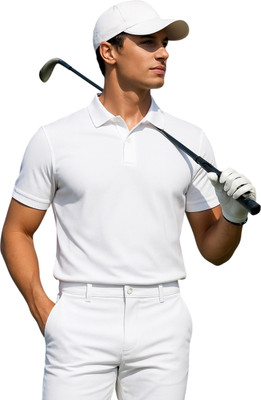 GROHOOD Solid Men Polo Neck White T-Shirt