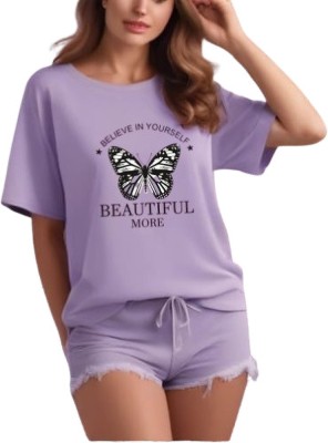 BoldTee Typography Women Round Neck Purple T-Shirt