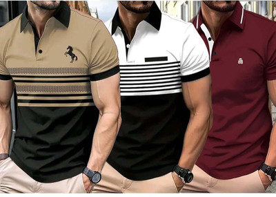 Bliss Bell Solid Men Polo Neck Multicolor T-Shirt
