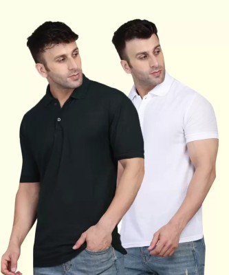 STYLE GRID Solid Men Polo Neck Reversible Black, Multicolor, White T-Shirt