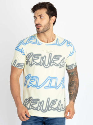 Status Quo Typography Men Round Neck Yellow T-Shirt