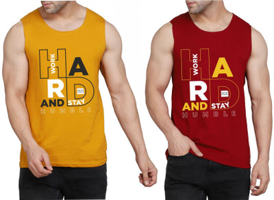 Restore Printed Men Round Neck Yellow, Maroon T-Shirt