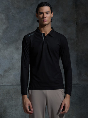 Sport Sun Solid Men Polo Neck Black T-Shirt