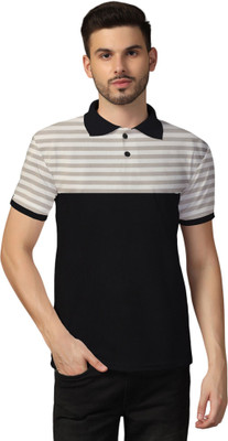 tfurnish Striped Men Polo Neck Grey, Black T-Shirt