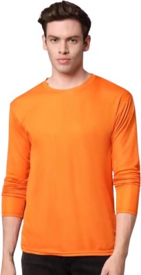 R ROCKIN TEES Solid Men Round Neck Orange T-Shirt