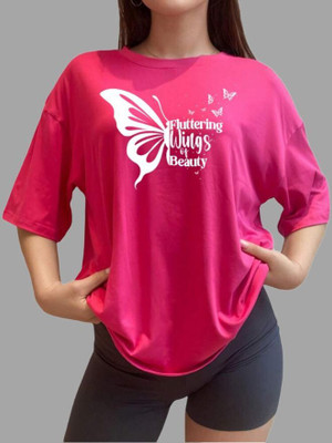 FLUFFYY ENTERPRISE Printed Women Round Neck Beige T-Shirt