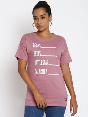 Aditya Birla - abof Printed Women Crew Neck Pink T-Shirt