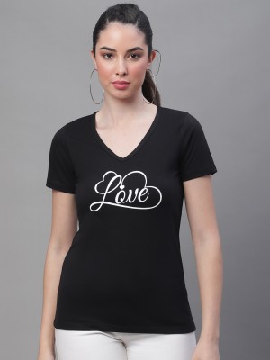 Rute Typography Women V Neck Black T-Shirt