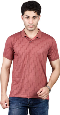 BE POSITIVE Solid Men Polo Neck Orange, Pink T-Shirt