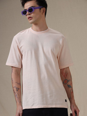 WROGN Solid Men Round Neck Pink T-Shirt