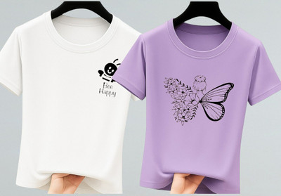 LAVENIR Graphic Print Women Round Neck White, Purple T-Shirt