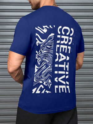 Triptee Printed Men Round Neck Dark Blue T-Shirt