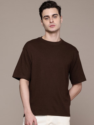 METRONAUT Solid Men Round Neck Brown T-Shirt