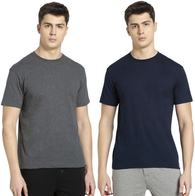 JOCKEY Solid Men Round Neck Grey, Dark Blue T-Shirt