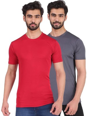 DaylFora Solid Men Round Neck Red, Grey T-Shirt