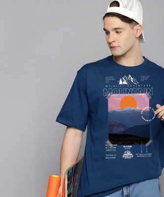 R.Code by The Roadster Life Co. Graphic Print Men Round Neck Blue T-Shirt