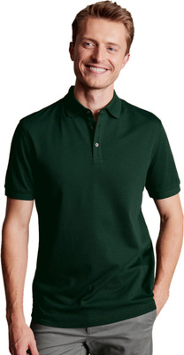 The Duffers Solid Men Polo Neck Green T-Shirt