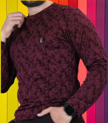 Magpy Printed Men Round Neck Maroon, Black T-Shirt