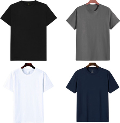 TTFE Solid Men Round Neck Navy Blue, Grey, White, Black T-Shirt