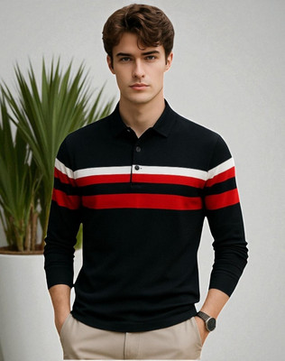 FASHIUM Solid Men Polo Neck Black T-Shirt