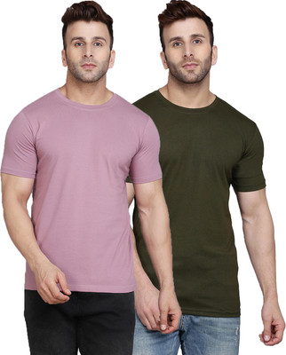 SLOWLORIS Solid Men Round Neck Multicolor T-Shirt