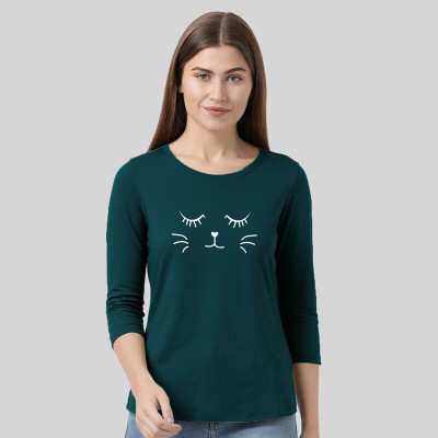 Smart Colors Printed Women Round Neck Dark Green T-Shirt