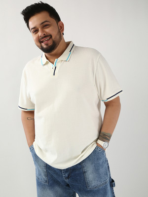 Urbano Plus Solid Men Polo Neck White T-Shirt