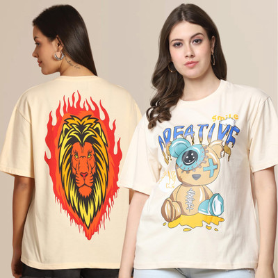 Mast & Harbour Graphic Print Women Round Neck Multicolor T-Shirt