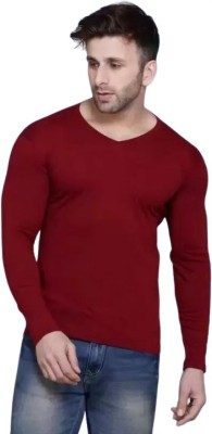 avinexx Solid Men V Neck Maroon T-Shirt