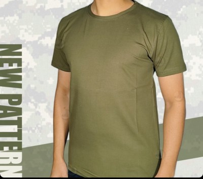 Olivefit Solid Men Round Neck Green T-Shirt