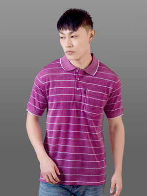 INVICTUS Striped Men Polo Neck Pink T-Shirt