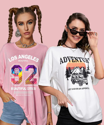 Christy World Printed Women Round Neck Multicolor T-Shirt