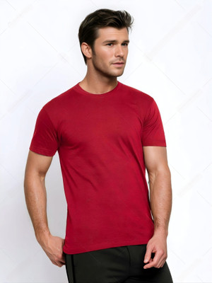 Stuffbuz Solid Men Round Neck Red T-Shirt