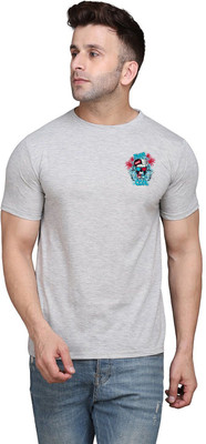 tfurnish Printed Men Round Neck Grey T-Shirt