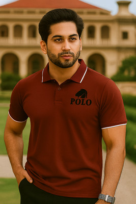SUTRA CLOTHINGS Solid Men Polo Neck Maroon T-Shirt