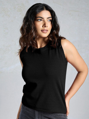 Dharm Enterprise Solid Women Round Neck Black T-Shirt