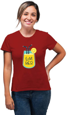 SmarTee Street Printed Women Round Neck Maroon T-Shirt