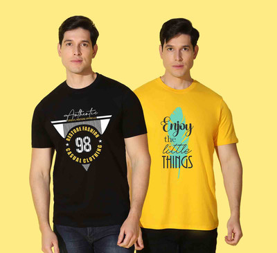 WOOSTRO Printed Men Round Neck Multicolor T-Shirt
