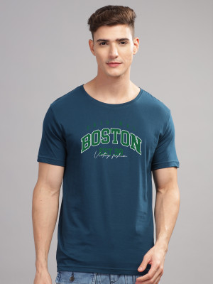 ADRO Printed Men Round Neck Dark Blue T-Shirt