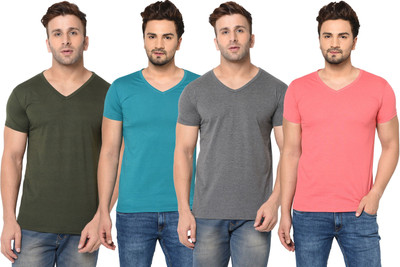 JB Jangoboy Solid Men V Neck Multicolor T-Shirt