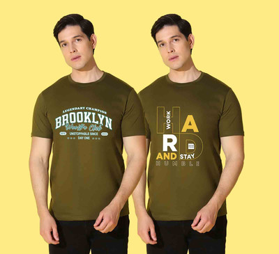 WOOSTRO Printed Men Round Neck Multicolor T-Shirt