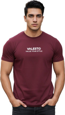 Valesto Printed Men Round Neck Black T-Shirt