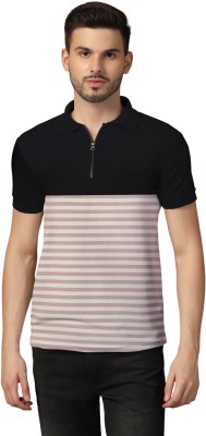 BEYOU FASHION Striped Men Polo Neck Pink, Black T-Shirt