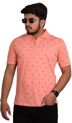 Onestar Printed Men Polo Neck Pink, Dark Blue T-Shirt