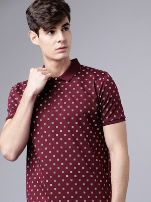HIGHLANDER Printed Men Polo Neck Maroon T-Shirt