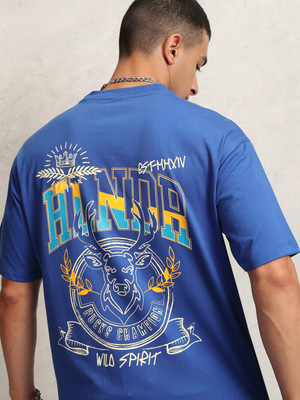 HIGHLANDER Printed Men Round Neck Blue T-Shirt