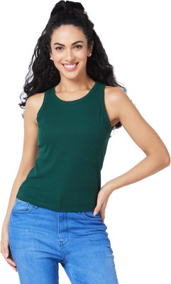 Spykar Self Design Women Round Neck Green T-Shirt