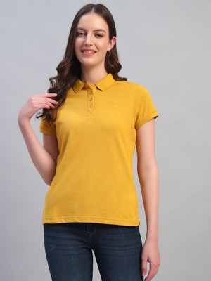 CANTABIL Solid Men Polo Neck Yellow T-Shirt